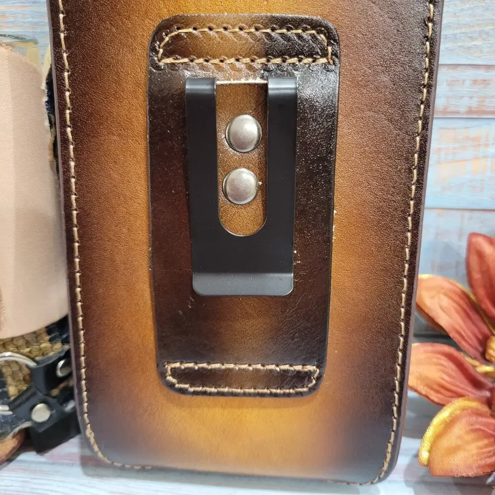 Praying Cowboy Leather Phone Holstor With Belt Clip LARGE 7x4